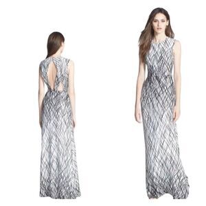 BCBGMaxAzria "Chloey" Black White Printed Full Length Gown Maxi Dress